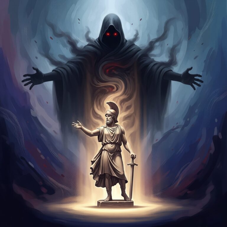hero standing with dark shadow