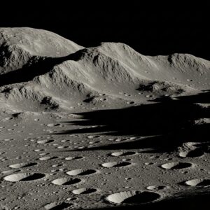 Close-up of Moon’s surface showing mountains and craters observed by Galileo