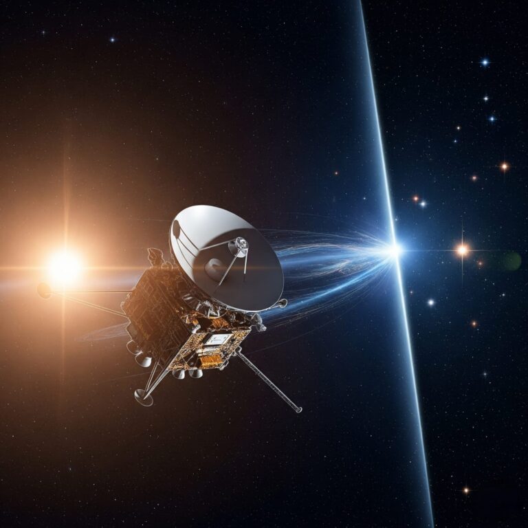 Illustration of Voyager 2 spacecraft travelling beyond the solar system into interstellar space